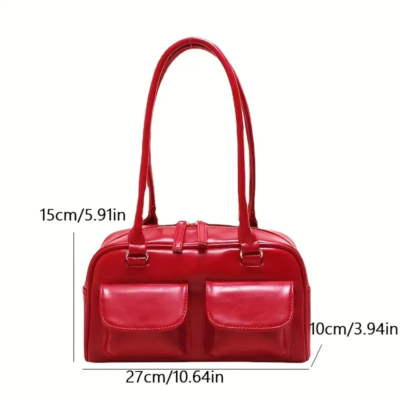 Red Baguette Shoulder Bag - ODESSA