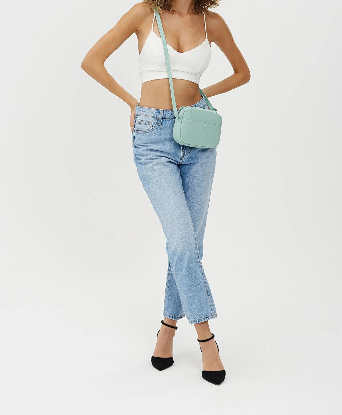 Green I Single Zipper Front Pocket Women's Mini Urban Shoulder Bag With Adjustable Cross Strap