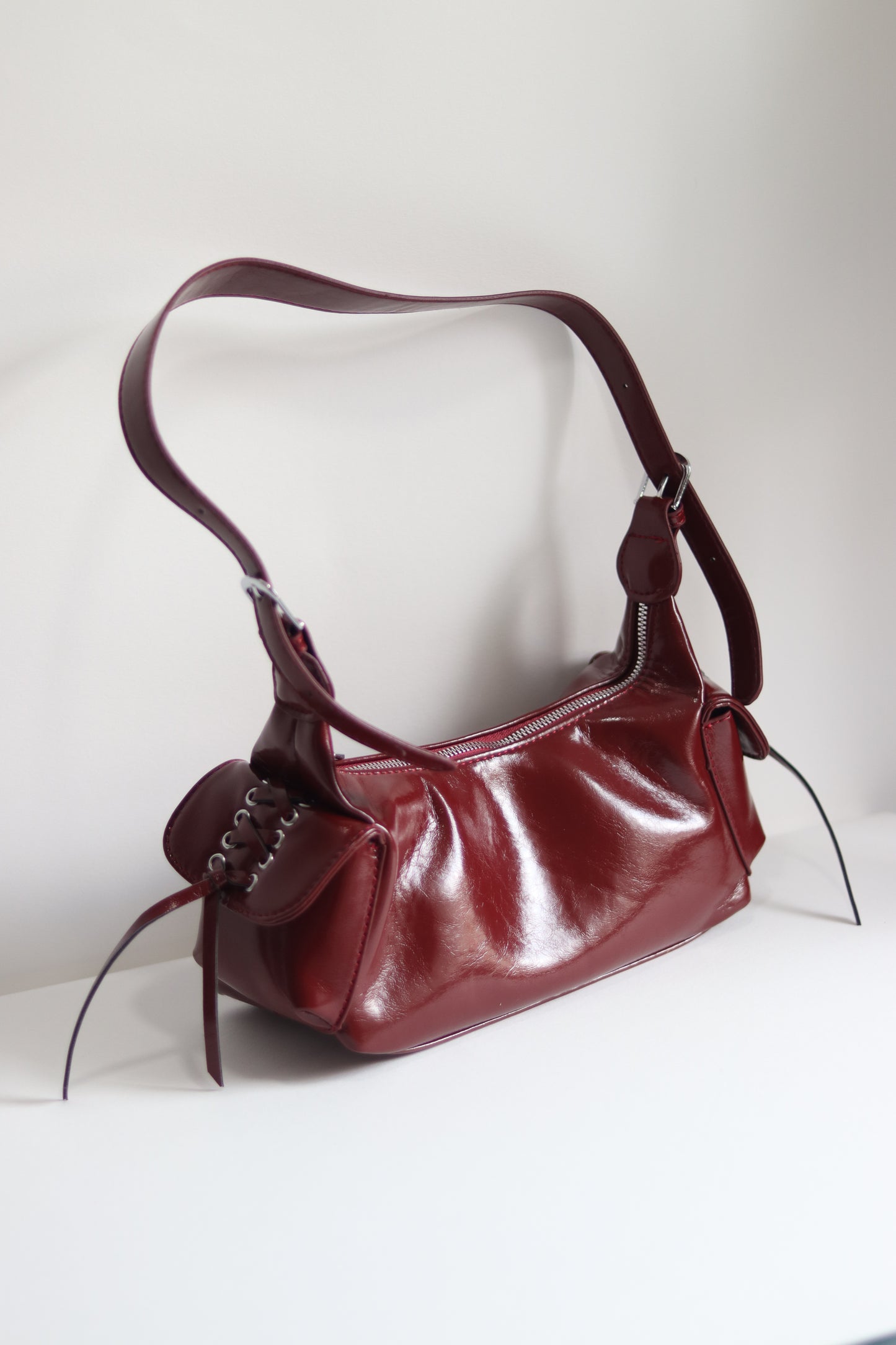 Chic Wine Red Faux Leather Handbag | DUBLIN