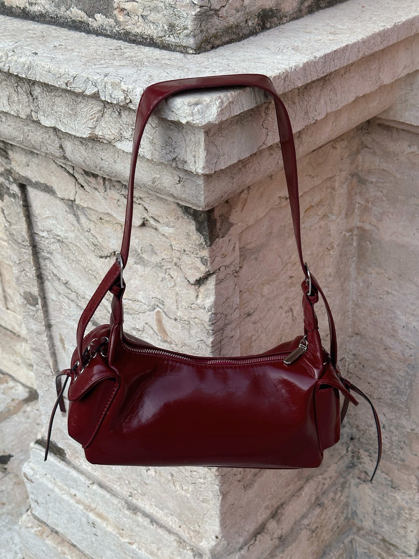 Chic Wine Red Faux Leather Handbag | DUBLIN