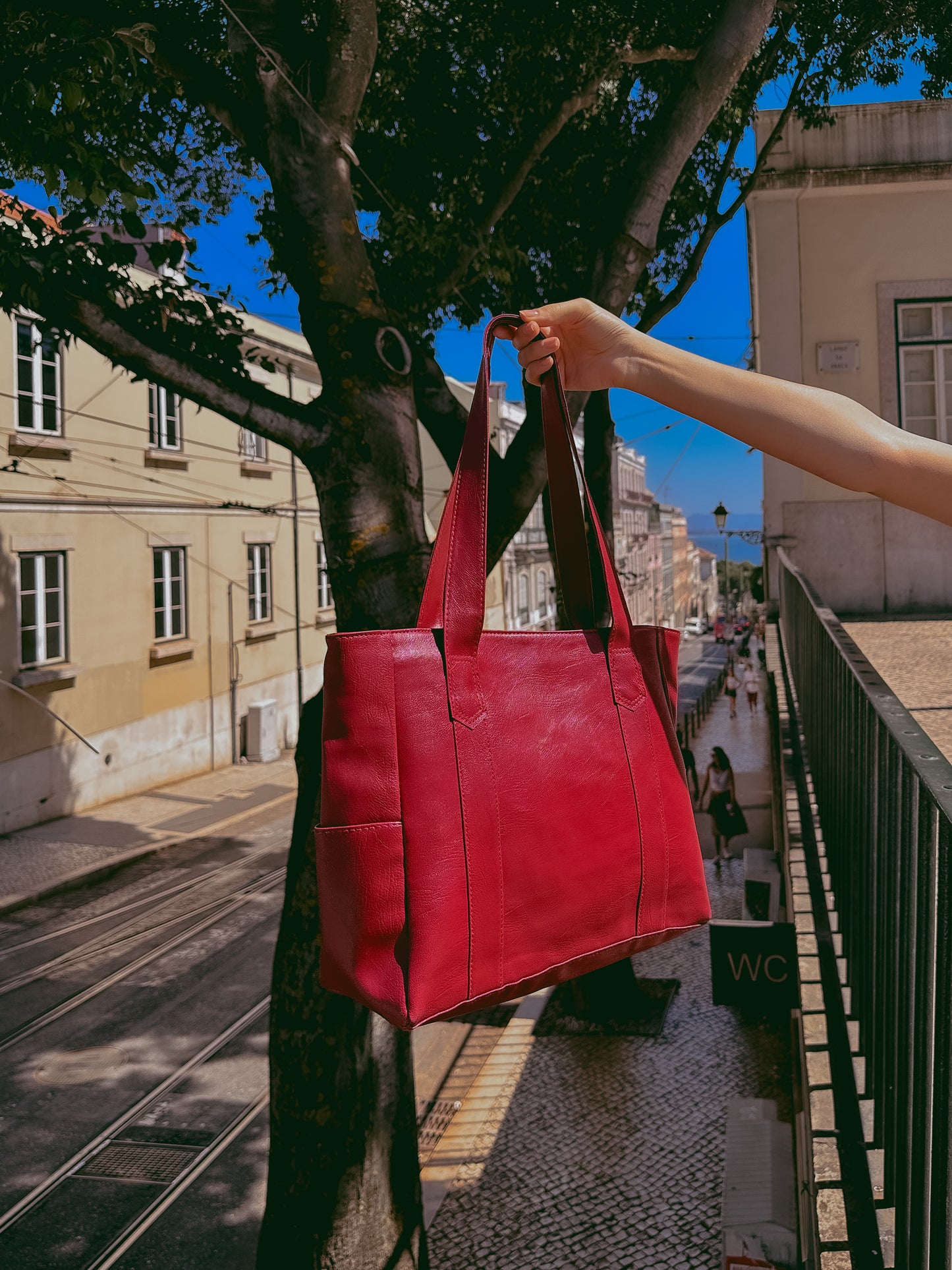 Faux Leather Tote Bag, Multi Pockets Large Handbag