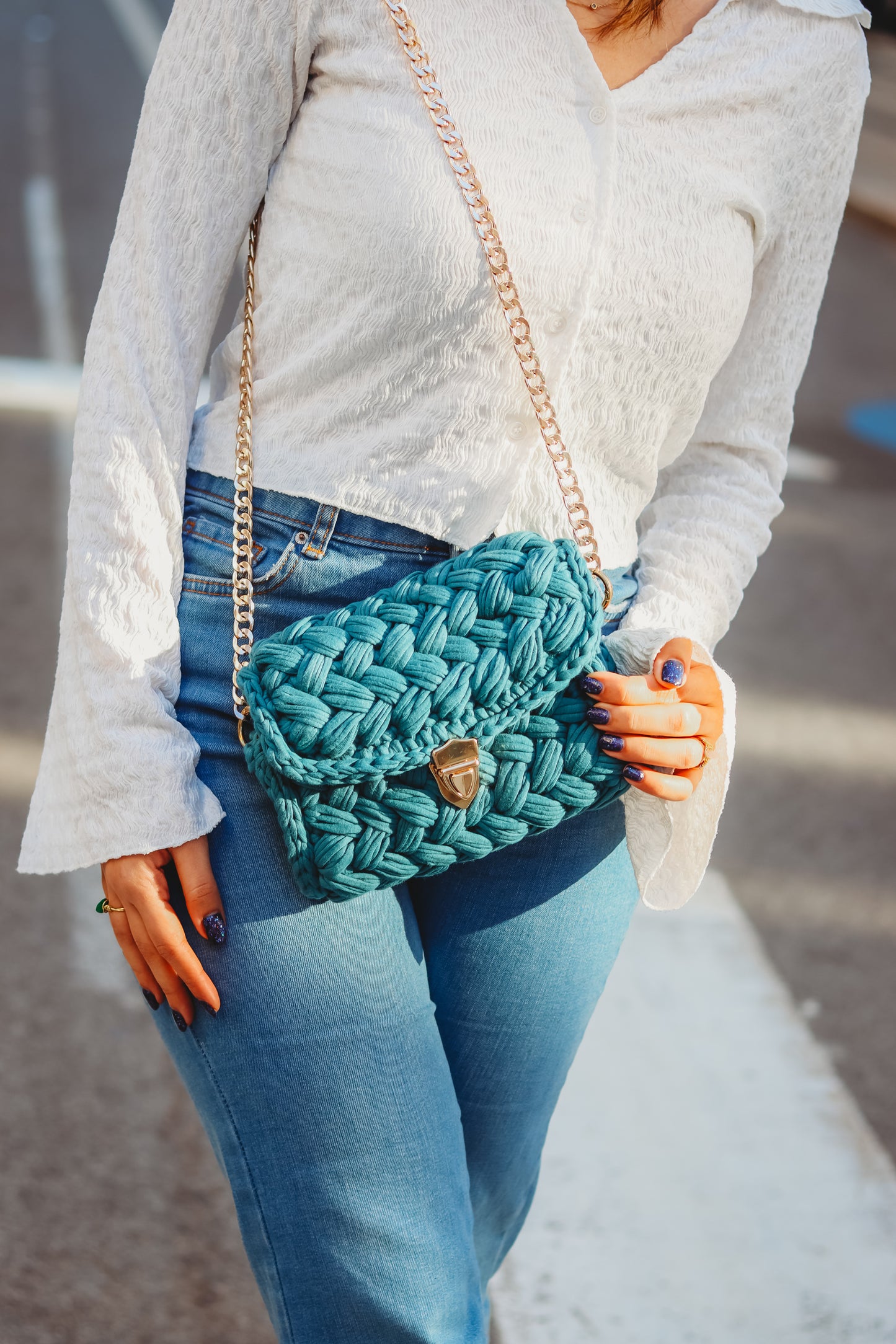 Woman Elegant Crochet Handbag, Handwoven Shoulder Bag | CASANDRA