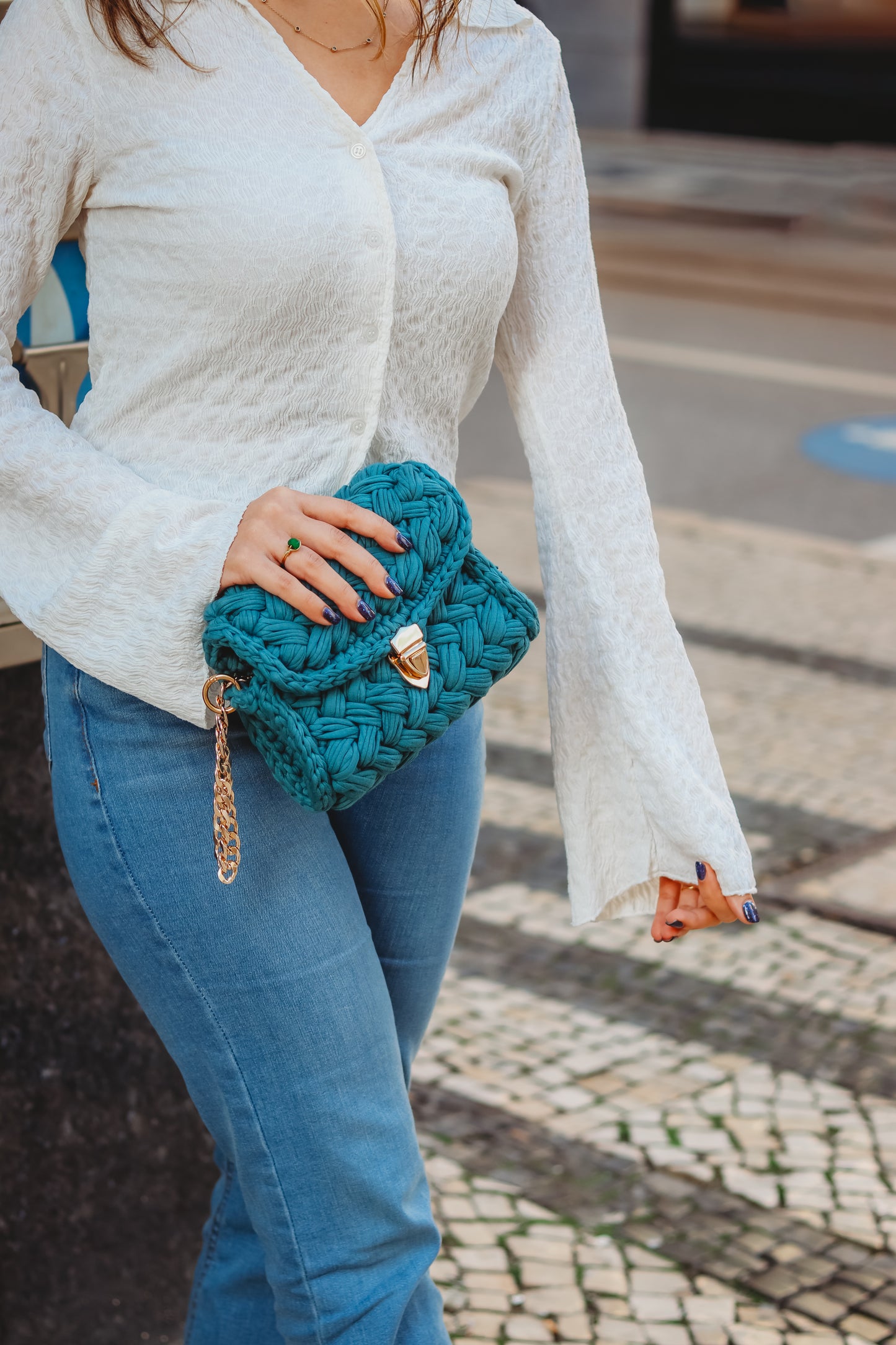 Woman Elegant Crochet Handbag, Handwoven Shoulder Bag | CASANDRA