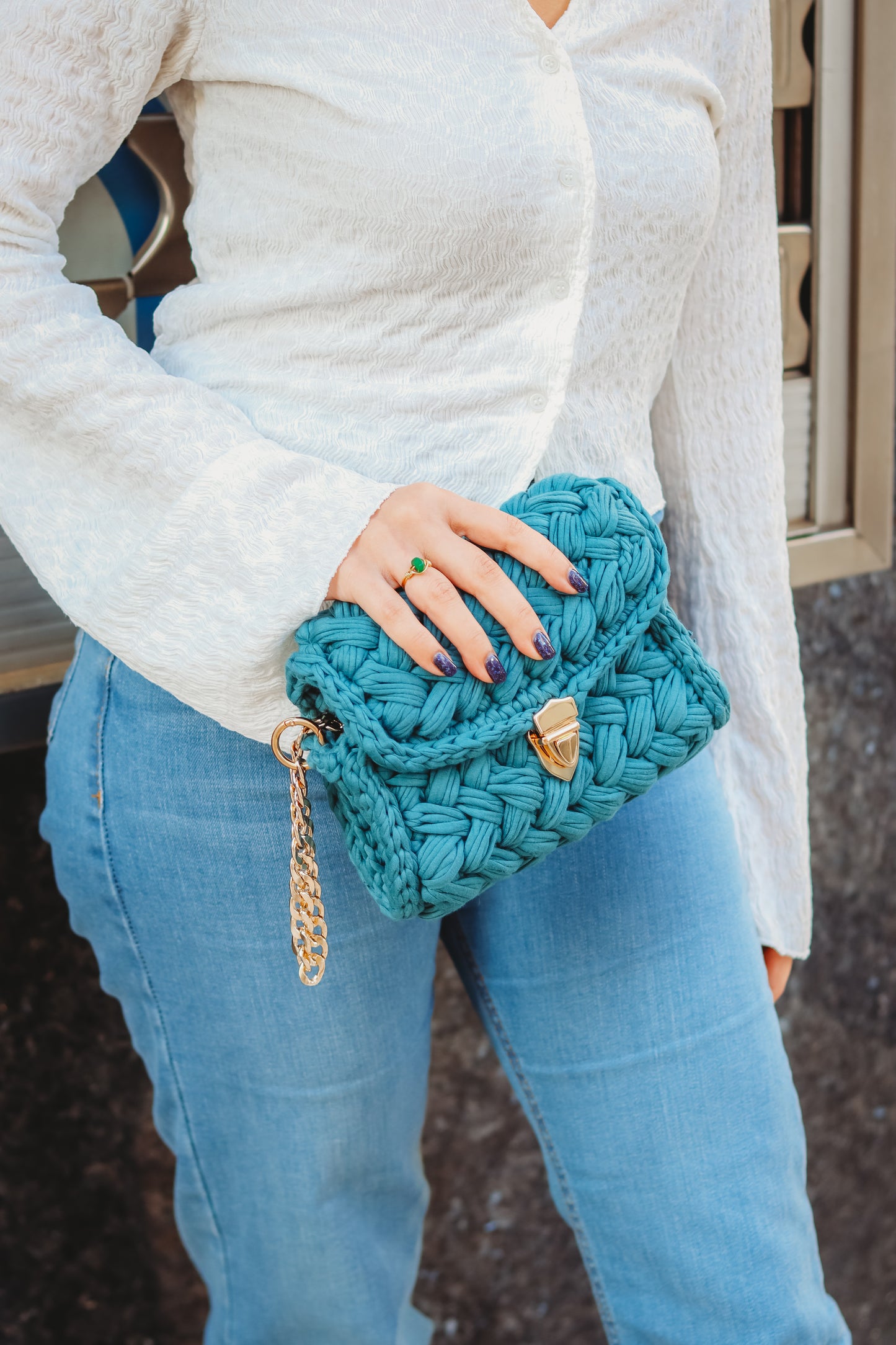 Woman Elegant Crochet Handbag, Handwoven Shoulder Bag | CASANDRA