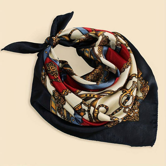 50.04cm Vintage Chain Print Square Scarf Elegant Satin Bandana Classic Neckerchief For Women