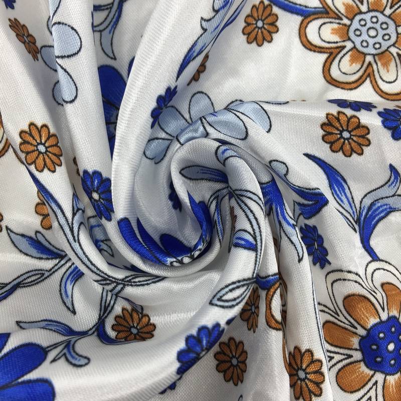 49.99cm Small Square Satin Scarf Flower Print Dark Blue Vintage Neckerchief Head Wrap Hair Accessories