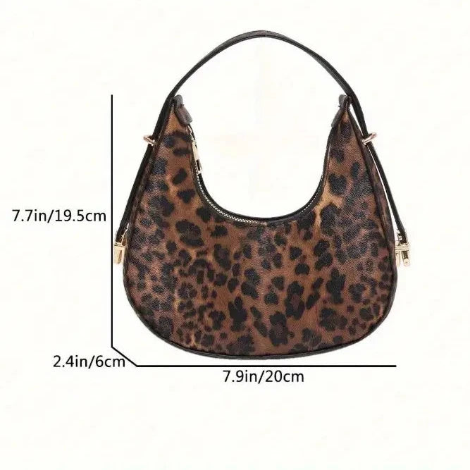 Leopard Print Crescent-Shaped One Shoulder Bag