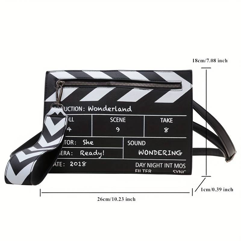 Creative Film Clapper Handbag, Trendy Novelty Evening Purse, Movie Film Cut Action Clapboard Clutch Bag