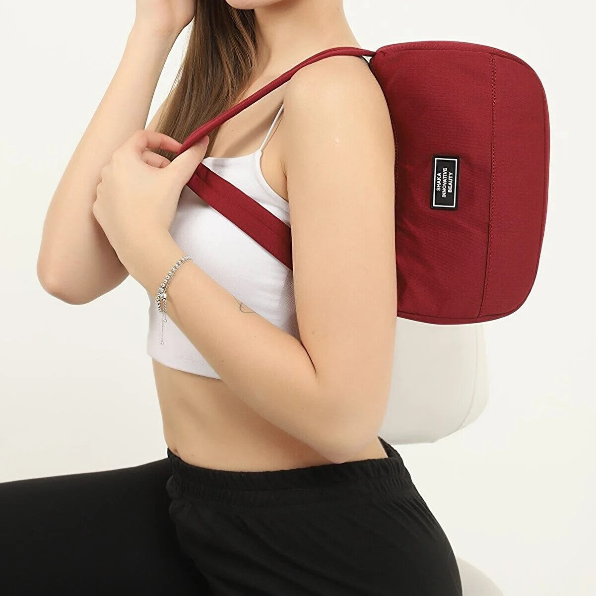 Burgundy I Casual Sports Baguette Canvas Fabric Women's Hand And Shoulder Bag With Single Zipper Compartment