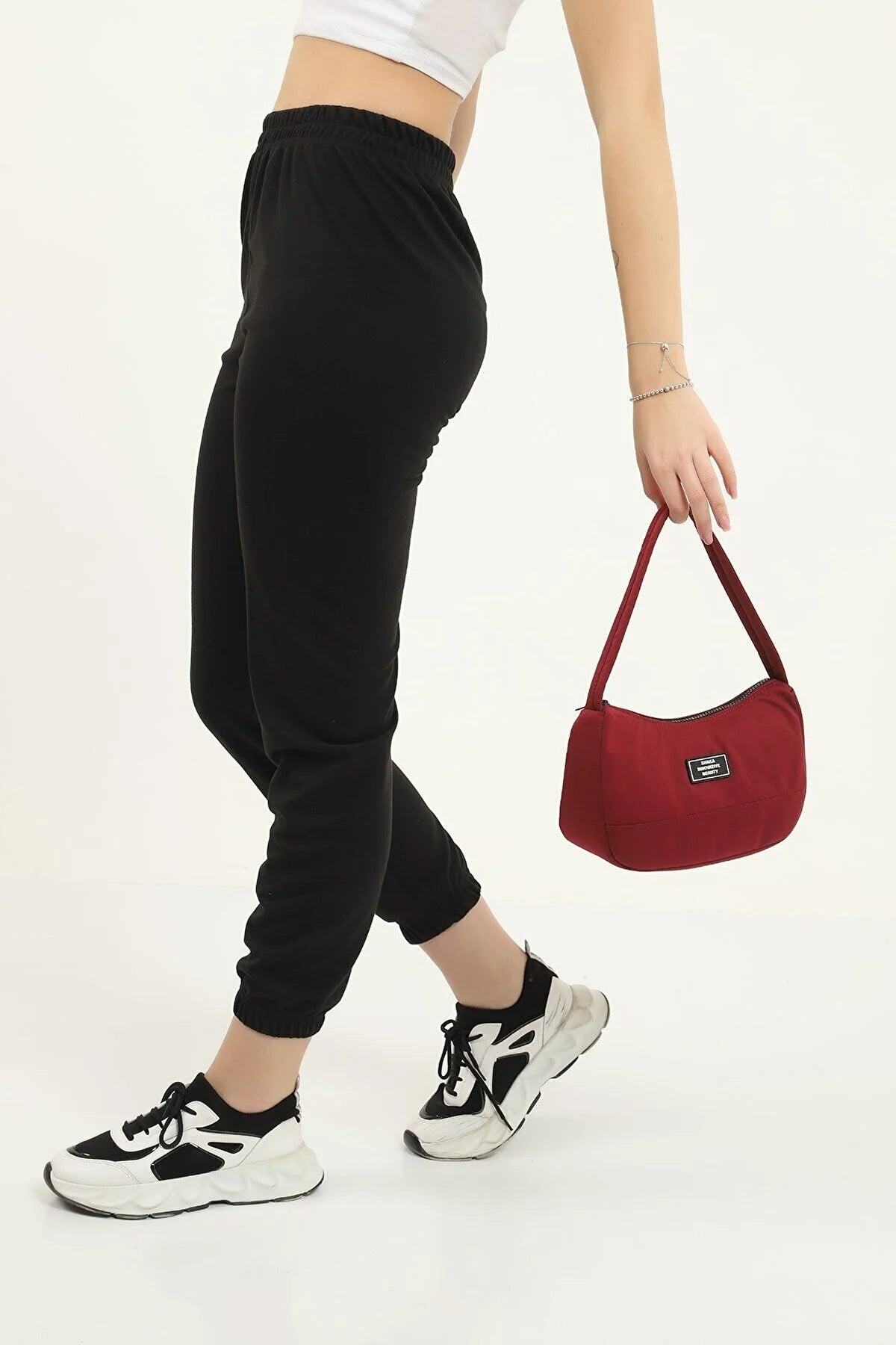 Burgundy I Casual Sports Baguette Canvas Fabric Women's Hand And Shoulder Bag With Single Zipper Compartment