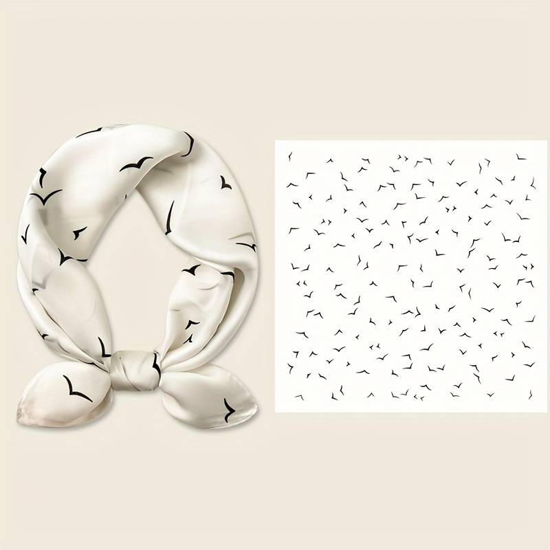 69.85cm Simple Seagull Printed Square Scarf, Stylish Imitation Silk Satin Shawl, Spring Autumn Thin Sunscreen Headscarf