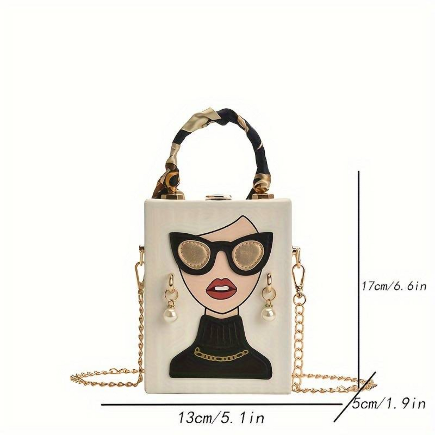 Novelty Lady Face Handbag, Trendy Chain Crossbody Bag, Top Handle Box Square Purse For Women