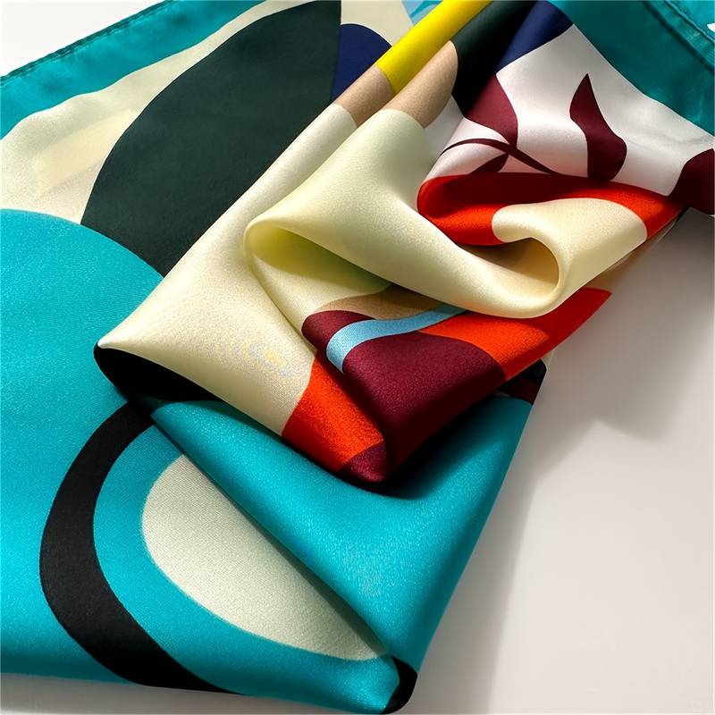 69.98cm Contrast Color Square Scarf Simulated Silk Thin Smooth Neck Scarf Elegant Style Sunscreen Head Wrap For Women