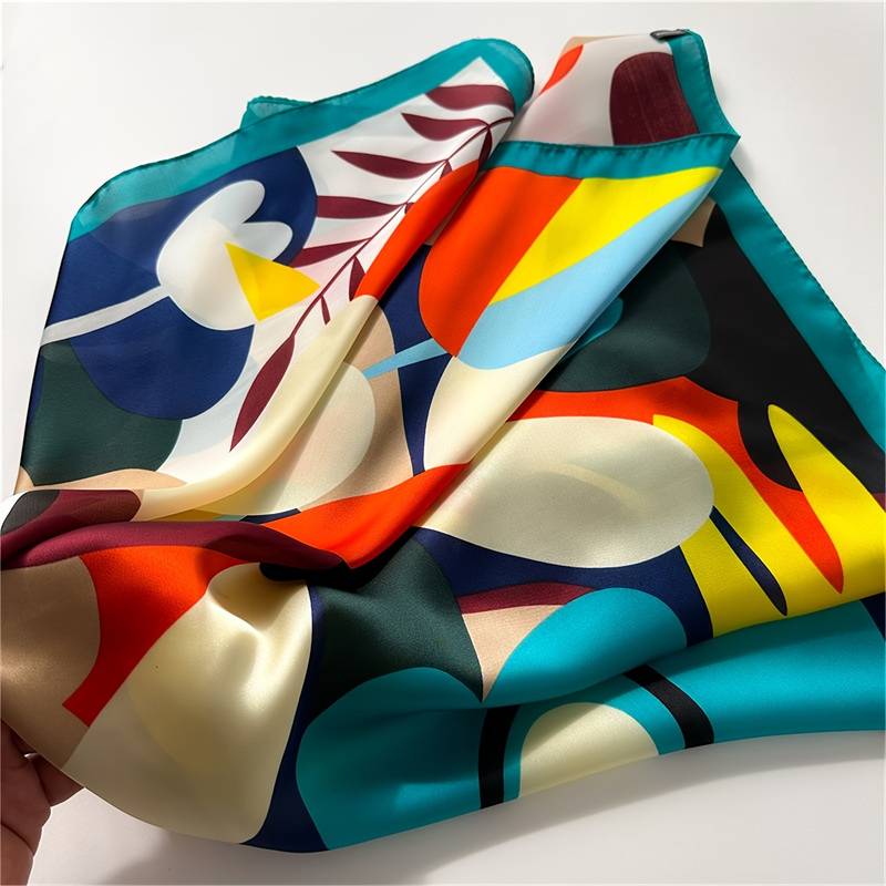 69.98cm Contrast Color Square Scarf Simulated Silk Thin Smooth Neck Scarf Elegant Style Sunscreen Head Wrap For Women