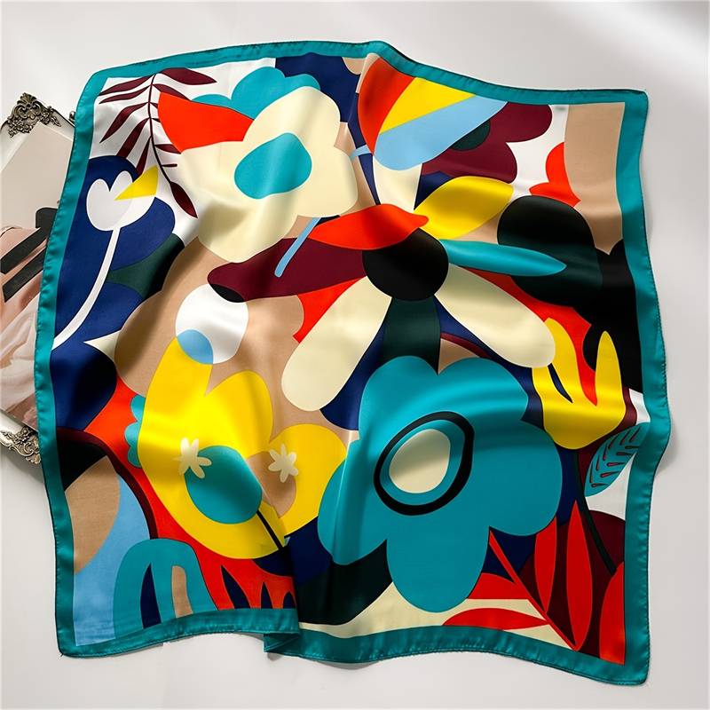 69.98cm Contrast Color Square Scarf Simulated Silk Thin Smooth Neck Scarf Elegant Style Sunscreen Head Wrap For Women