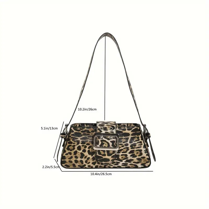 Leopard Print Zipper Shoulder Bag