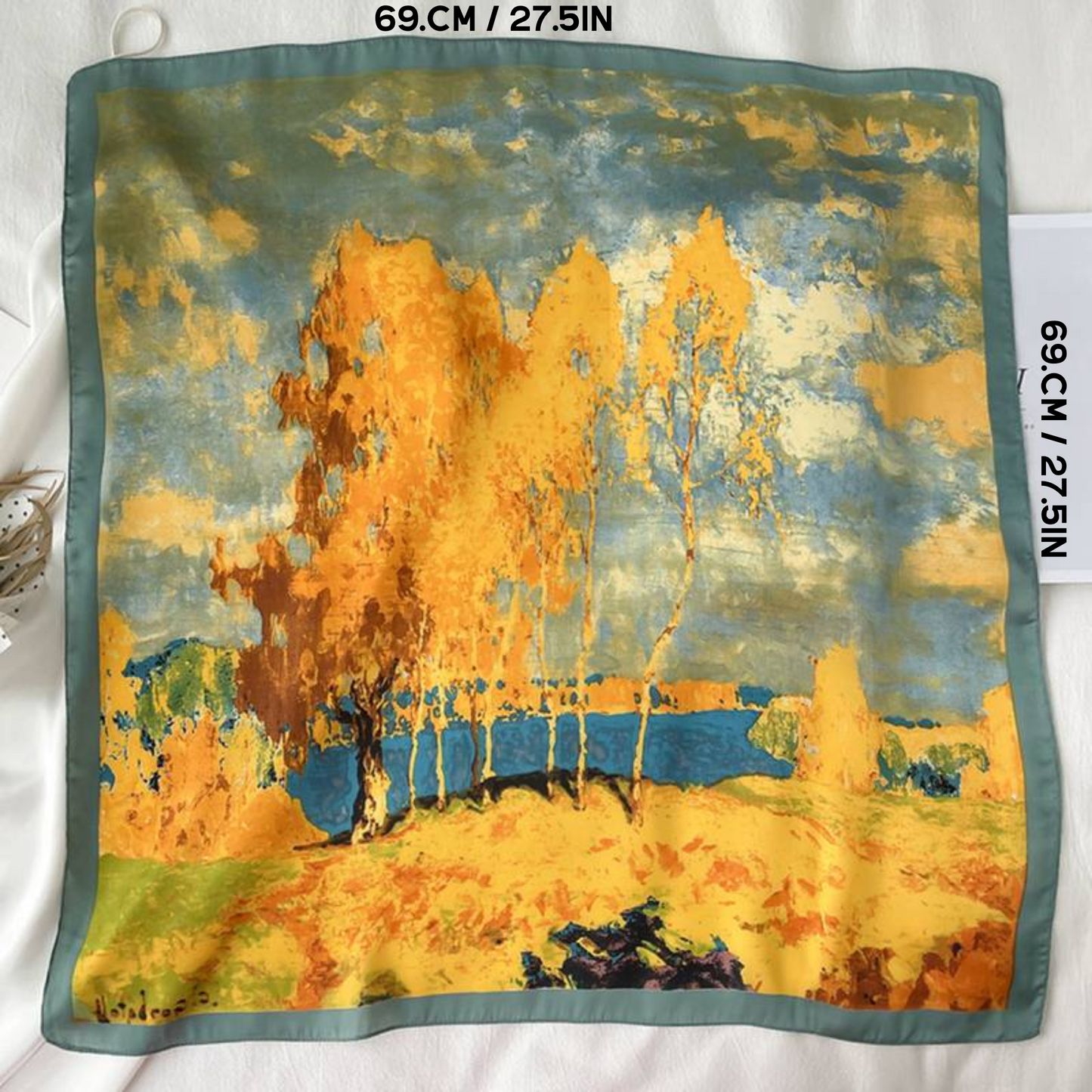 Tree Oil Painting Print Neckerchief Classic Imitation Silk Square Scarf Breathable Bandana Head Wrap Hair Accessories