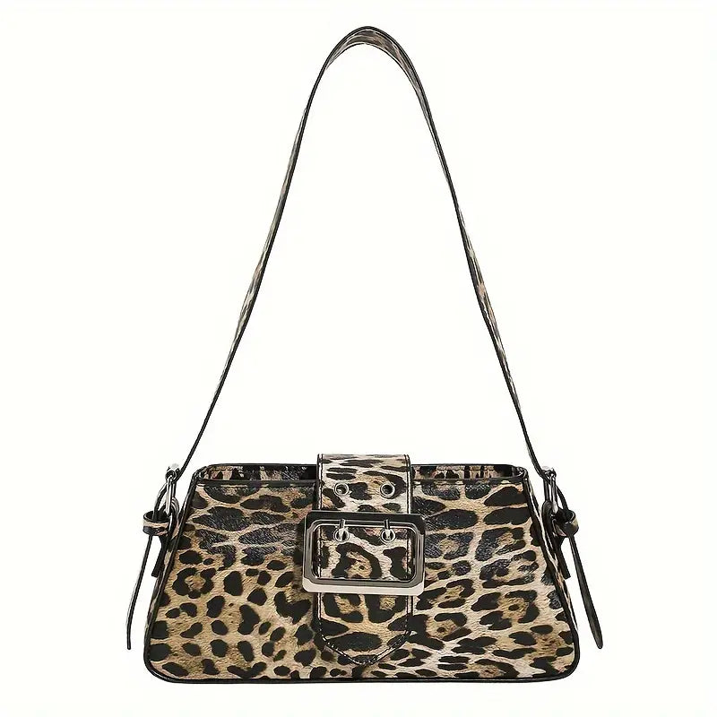 Leopard Print Zipper Shoulder Bag