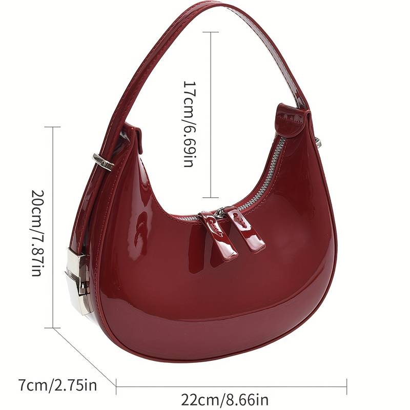 Fashion Simple Crescent Cherry Bag, Trendy Shoulder Hobo Bag, Women's Glossy Handbag & Underarm Purse