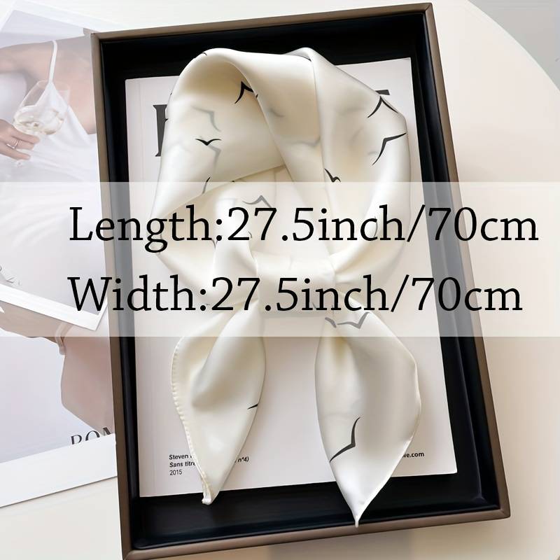 69.85cm Simple Seagull Printed Square Scarf, Stylish Imitation Silk Satin Shawl, Spring Autumn Thin Sunscreen Headscarf