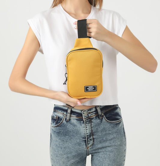 Mustard I Unisex Cross Waist And Shoulder Bag With Adjustable Strap With Single Zipper Compartment