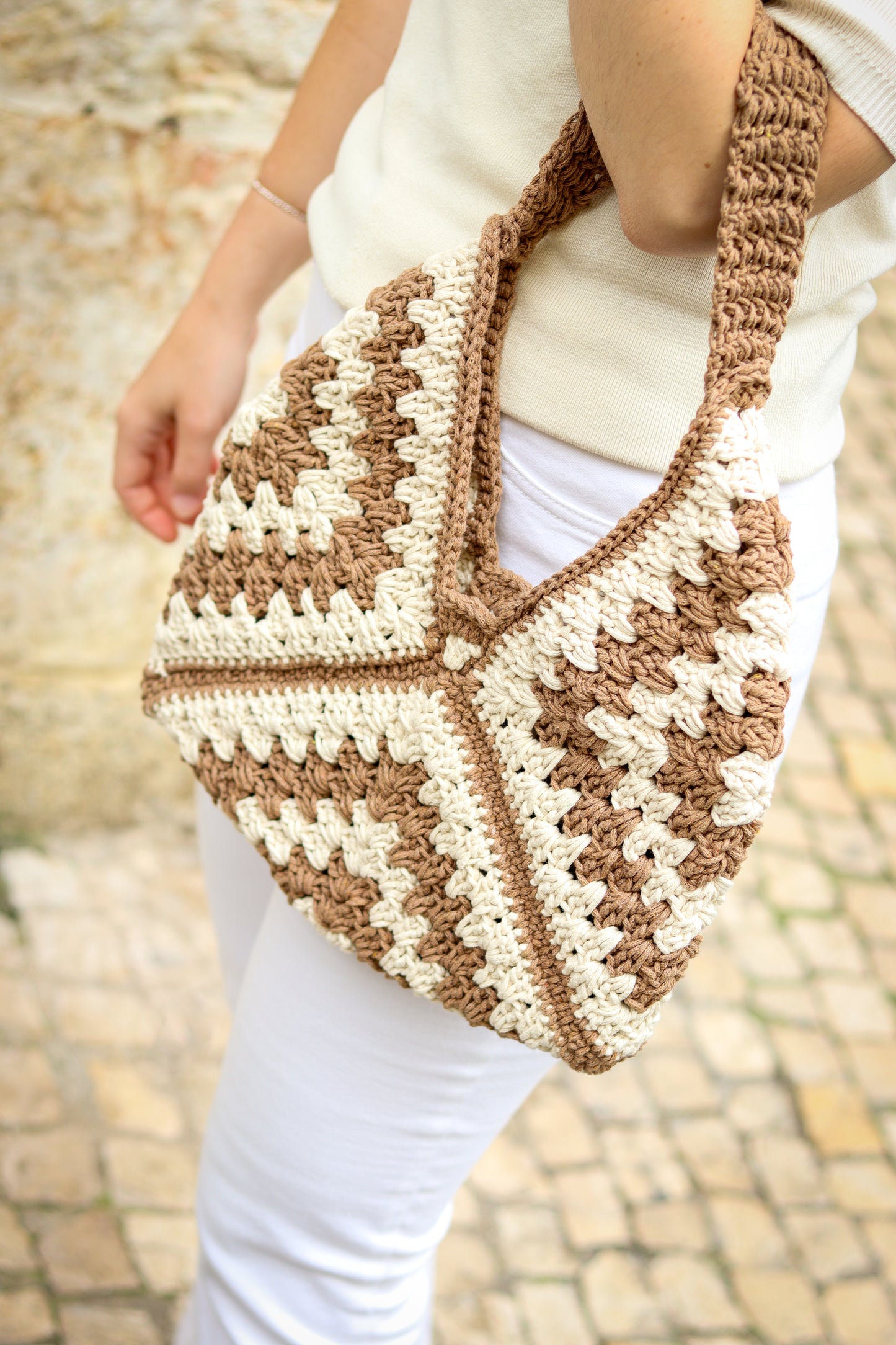 Crochet Granny Square Hobo Bag, Crochet Shoulder Bag, Large Crossbody Bag,