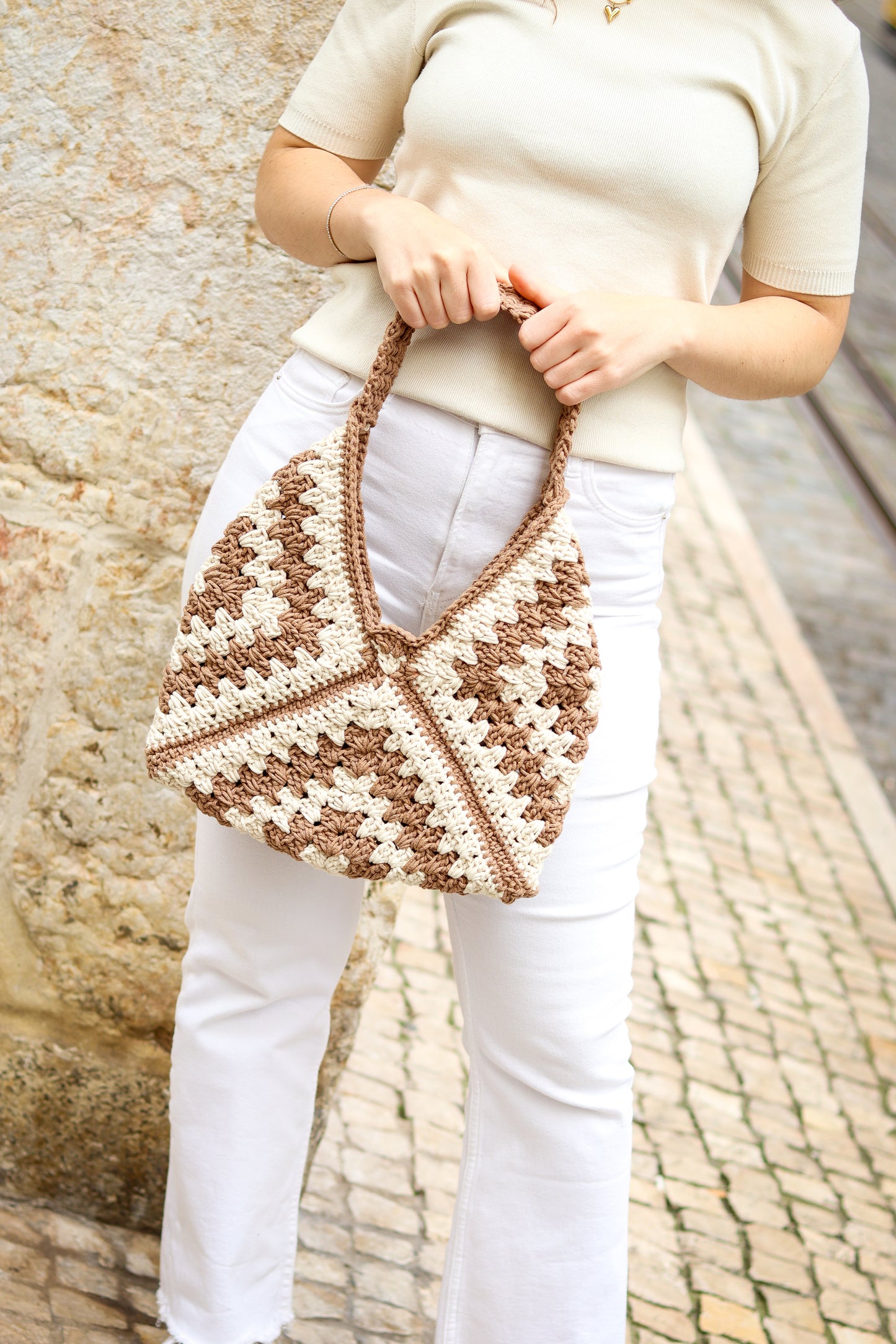 Crochet Granny Square Hobo Bag, Crochet Shoulder Bag, Large Crossbody Bag,