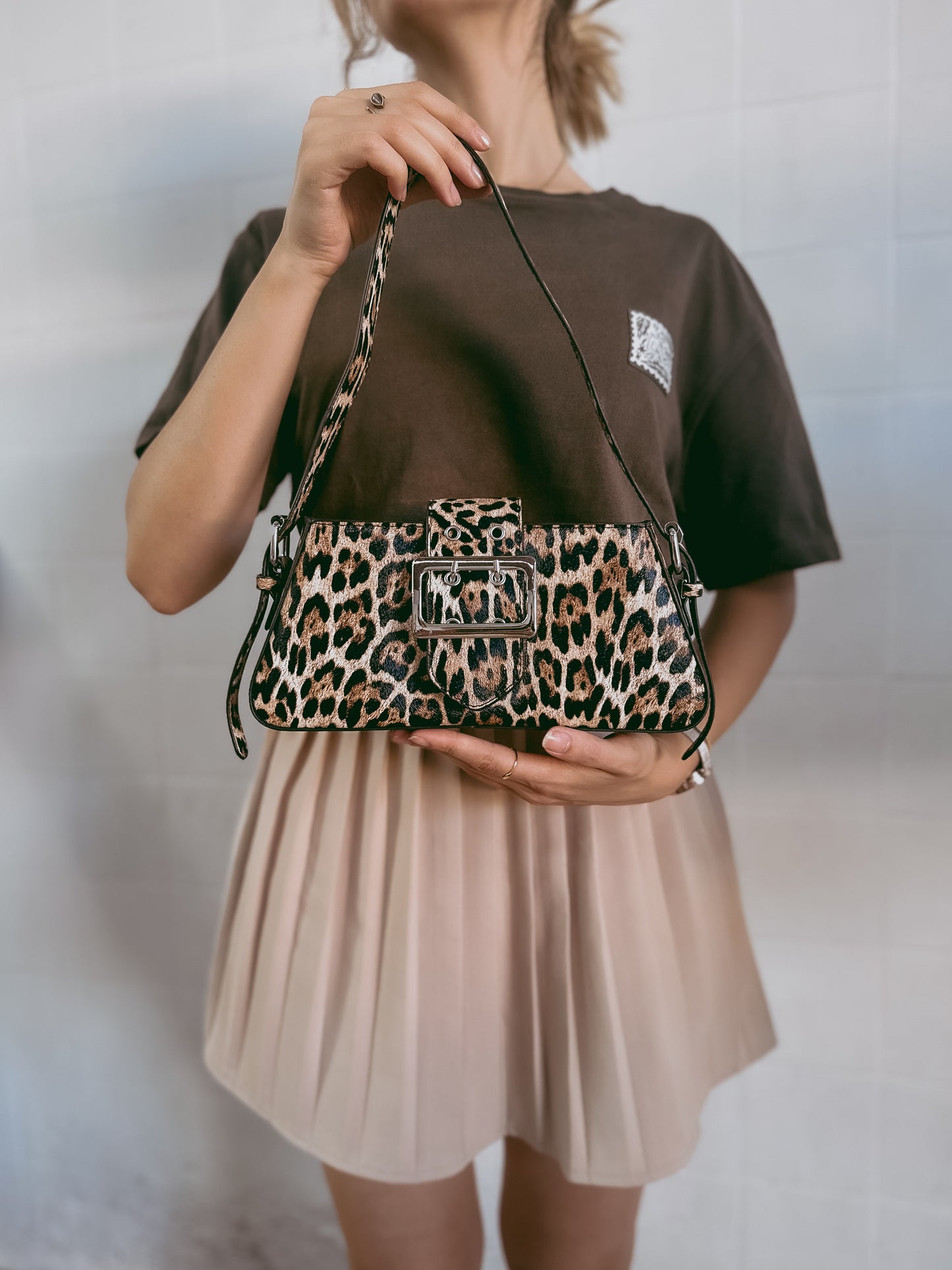 Leopard Print Zipper Shoulder Bag