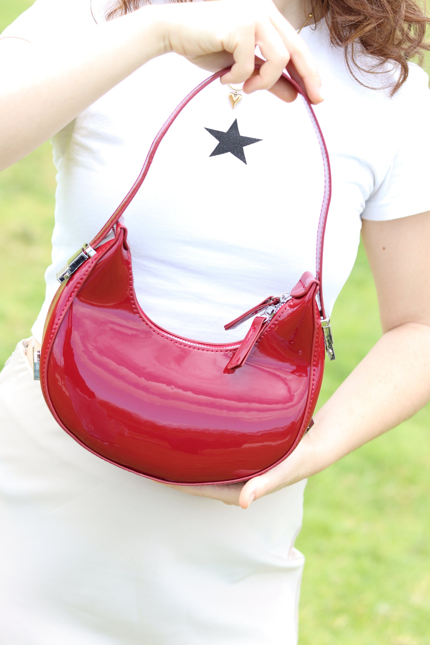 Fashion Simple Crescent Cherry Bag, Trendy Shoulder Hobo Bag, Women's Glossy Handbag & Underarm Purse