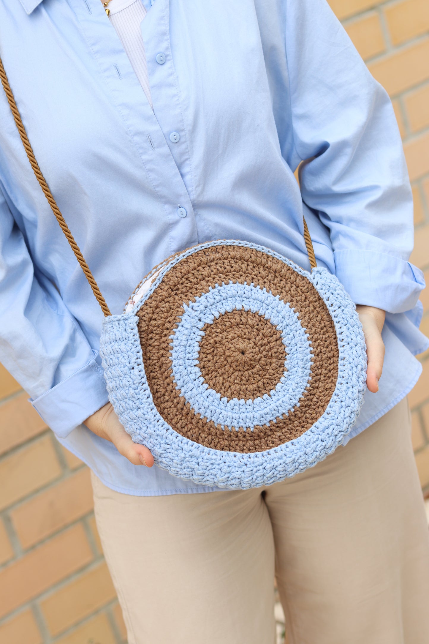 Crochet Round Bag White,Bohemian Cross body Bag,