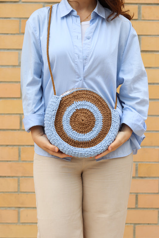 Crochet Round Bag White,Bohemian Cross body Bag,