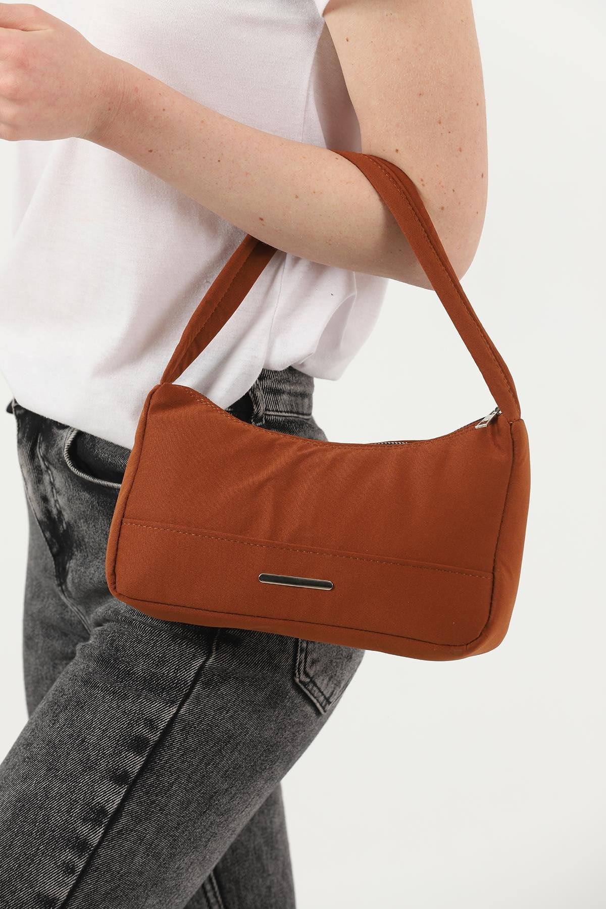 Tile I Canvas Fabric Women's Casual Baguette Hand And Shoulder Bag With Single Zipper Compartment