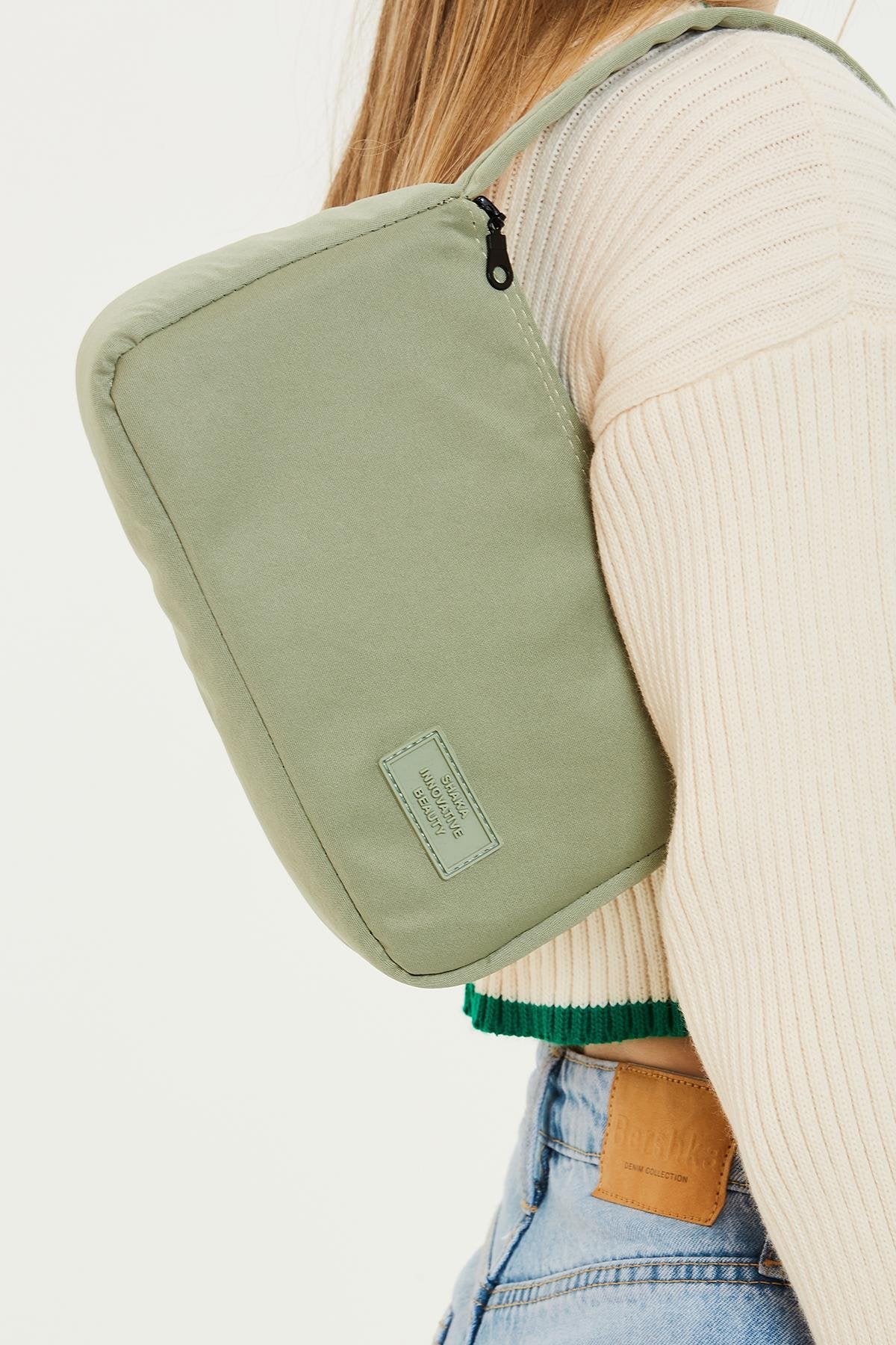 Green I Single Compartment Canvas Fabric Casual Sports Women Baguette Hand And Shoulder Bag